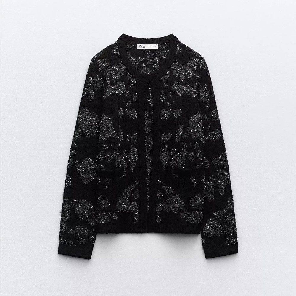 Zara Knit Cardigan with Metallic Thread and Sequins